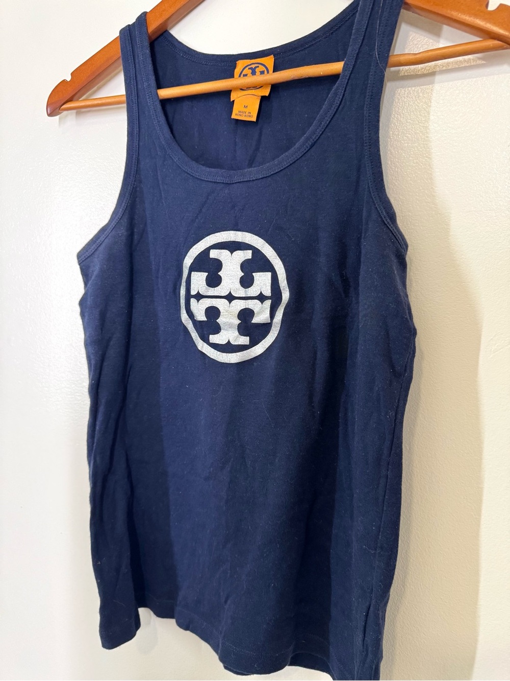 Tory Burch Navy Tank Top with Silver Logo Designer Medium 100% Cotton - Picture 2 of 5